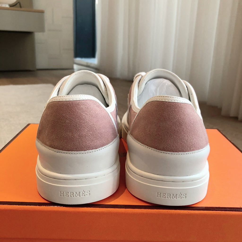 HERMES GET SNEAKER WHITE CALFSKIN AND PINK SUEDE