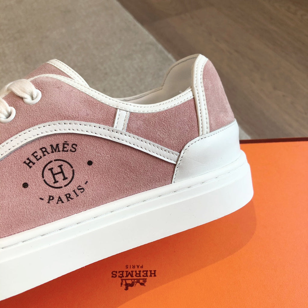 HERMES GET SNEAKER WHITE CALFSKIN AND PINK SUEDE