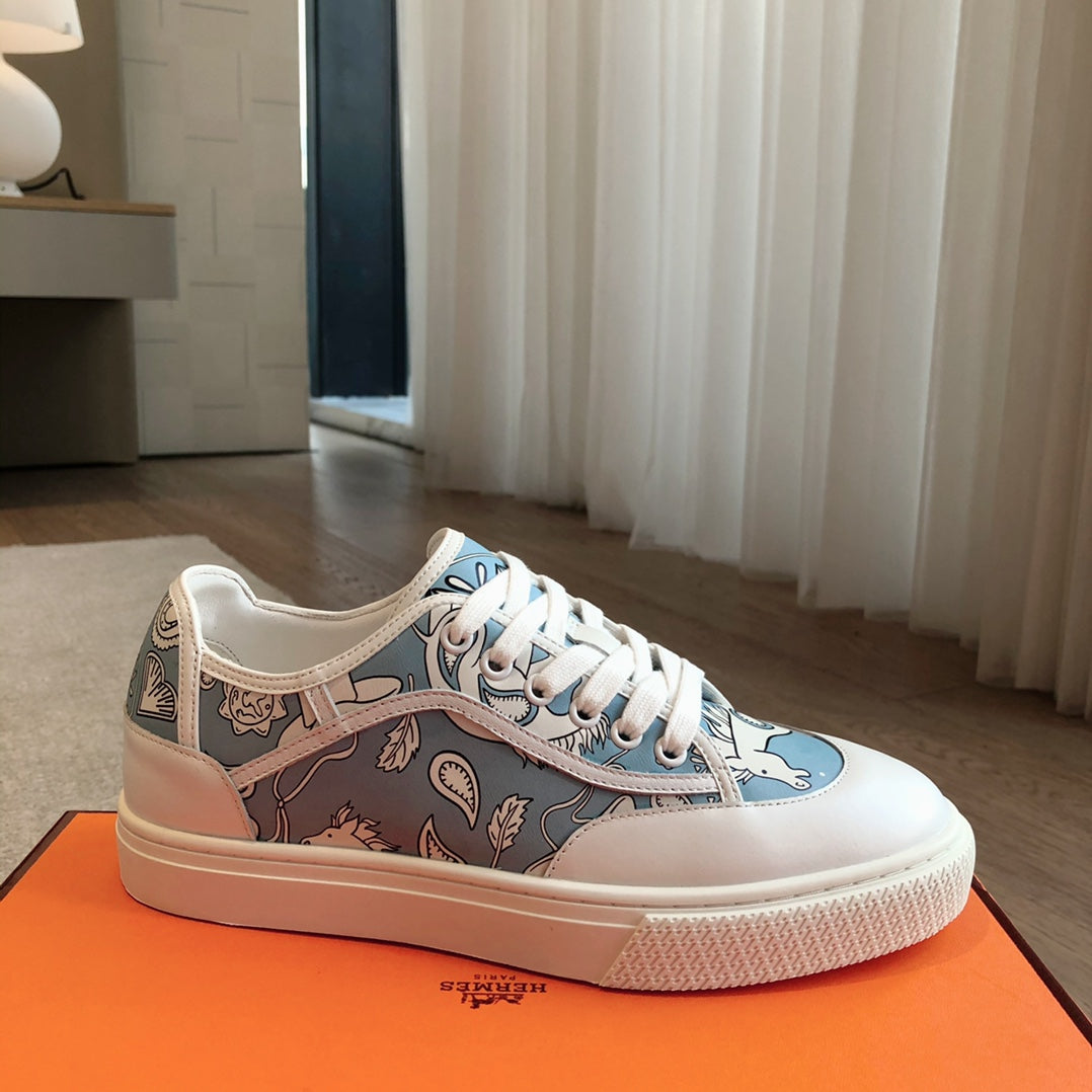 HERMES GET SNEAKER WHITE CALFSKIN WITH SKY MOTIFS