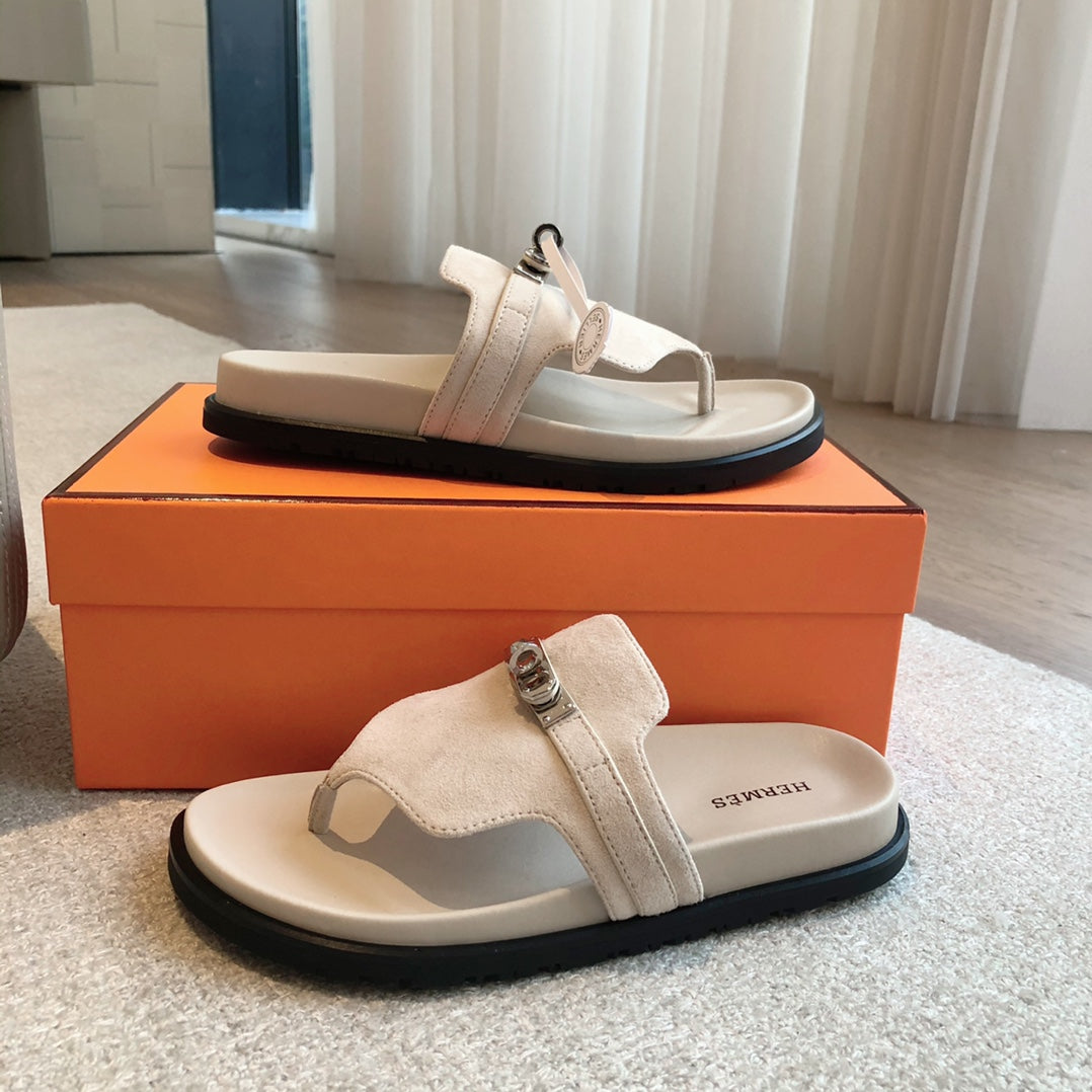 HERMES EMPIRE SANDAL CREAM WHITE SUEDE