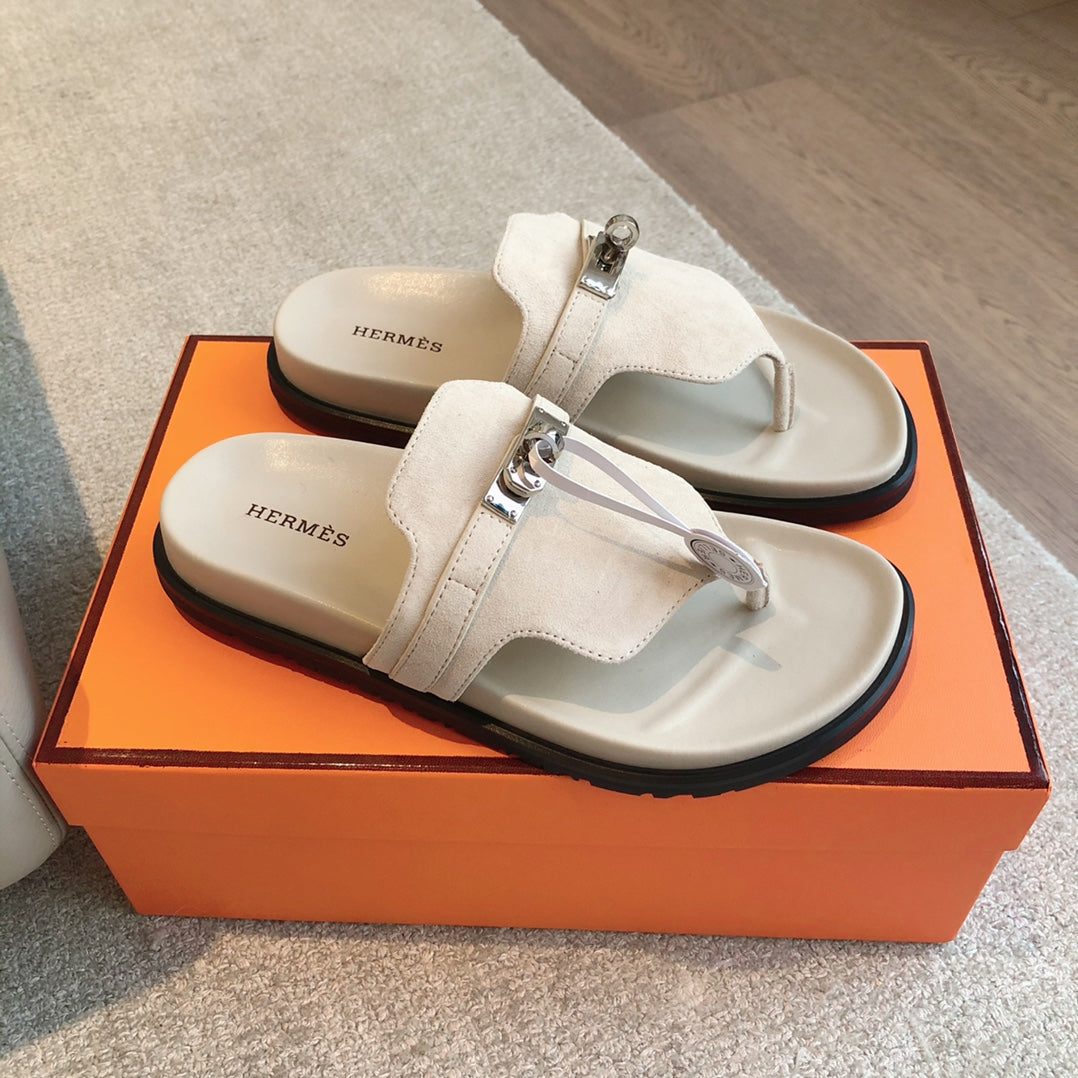 HERMES EMPIRE SANDAL CREAM WHITE SUEDE