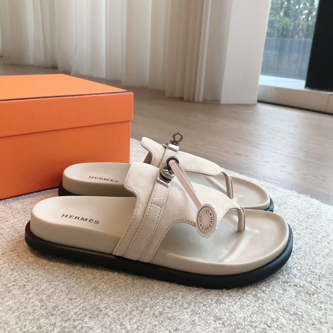 HERMES EMPIRE SANDAL CREAM WHITE SUEDE