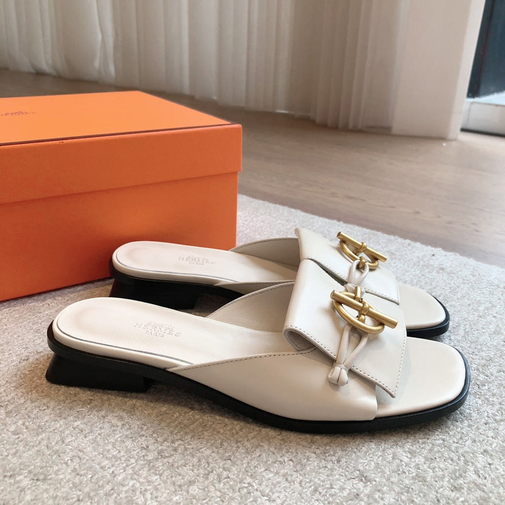 HERMES ISLE SANDAL WHITE CALFSKIN