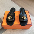 HERMES ISLE SANDAL BLACK CALFSKIN