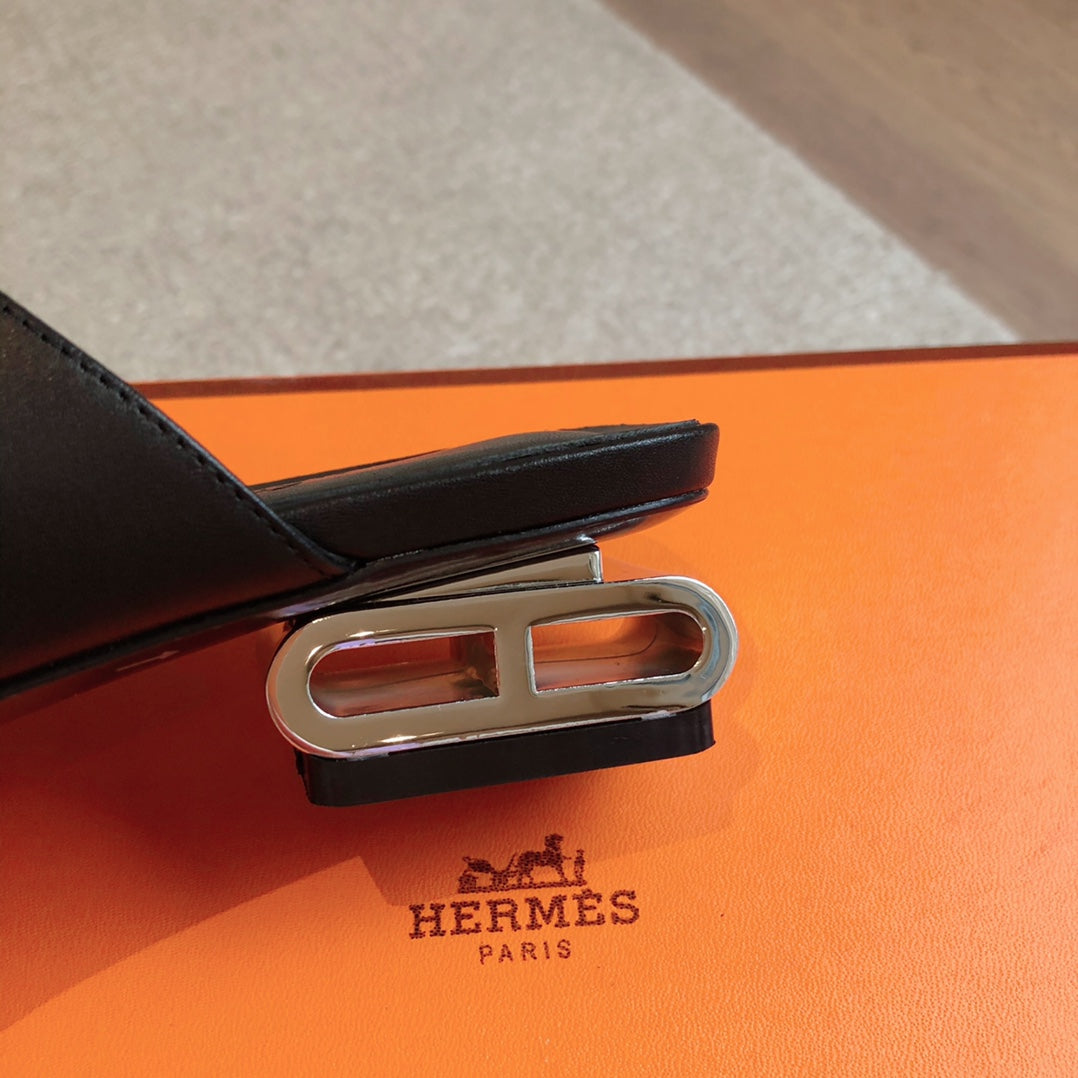 HERMES ICONIQUE 25 SANDAL BLACK CALFSKIN
