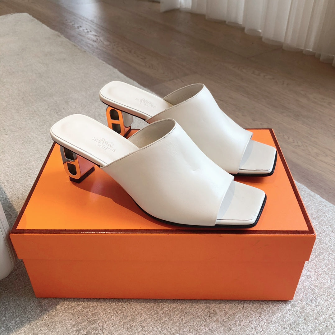 HERMES ICONIQUE 60 SANDAL WHITE CALFSKIN