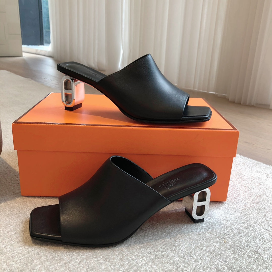 HERMES ICONIQUE 60 SANDAL BLACK CALFSKIN