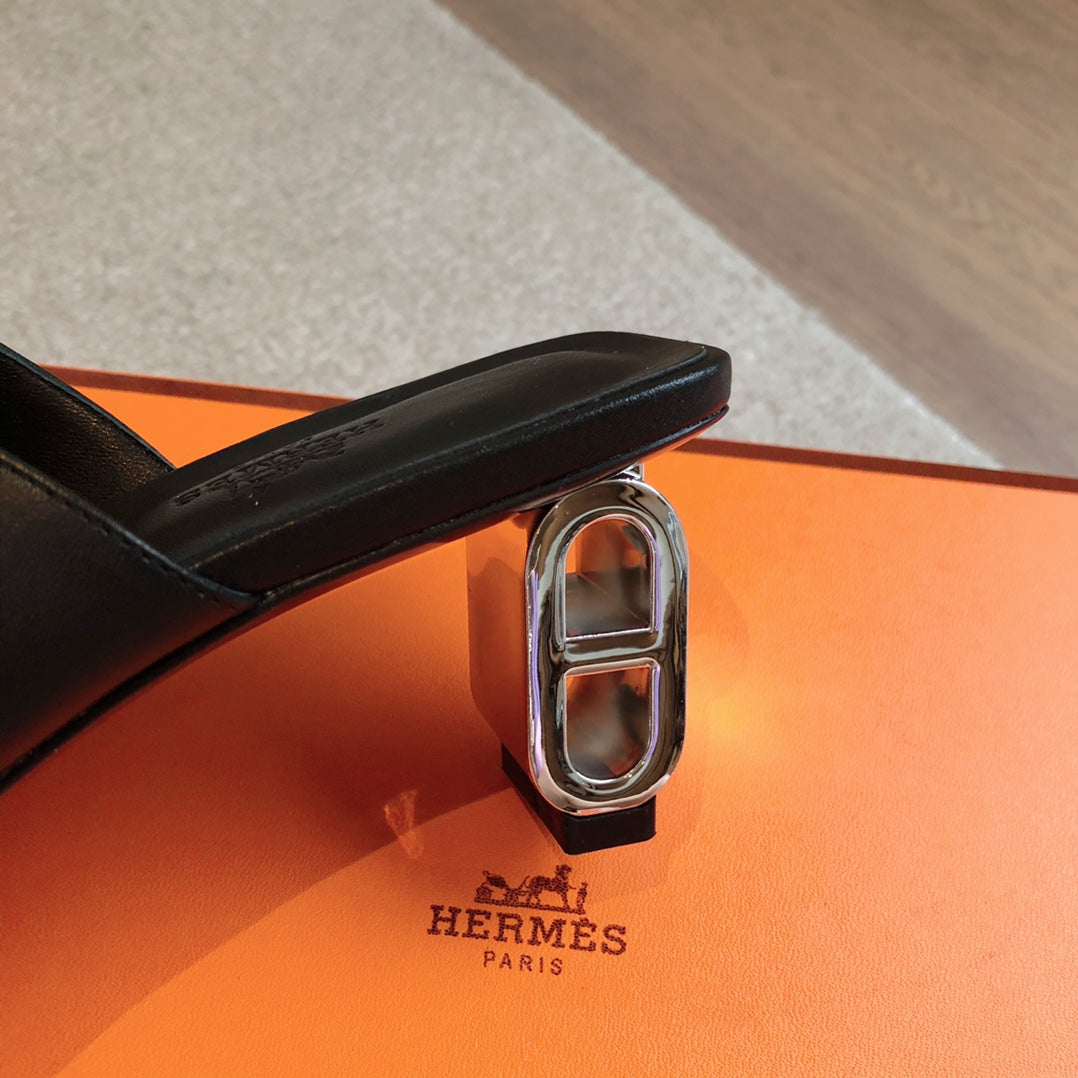 HERMES ICONIQUE 60 SANDAL BLACK CALFSKIN