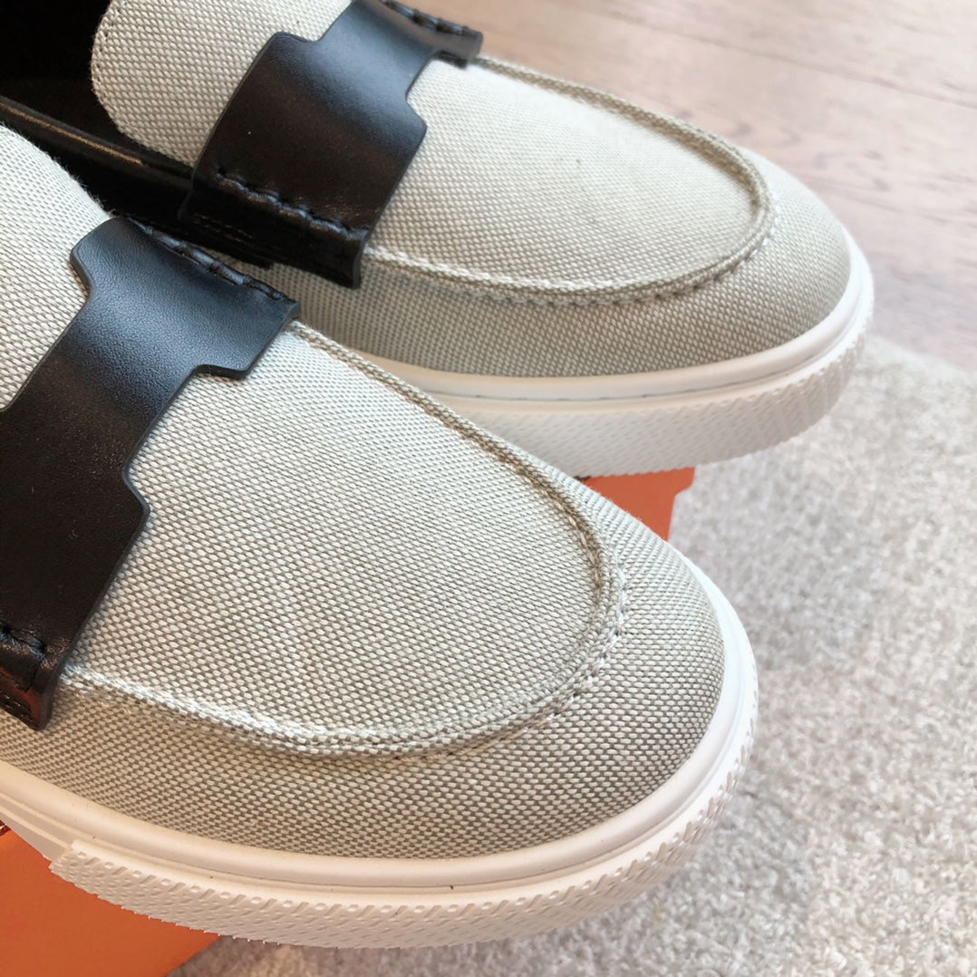 HERMES JOB LOAFER LIGHT GRAY MIX BLACK CALFSKIN