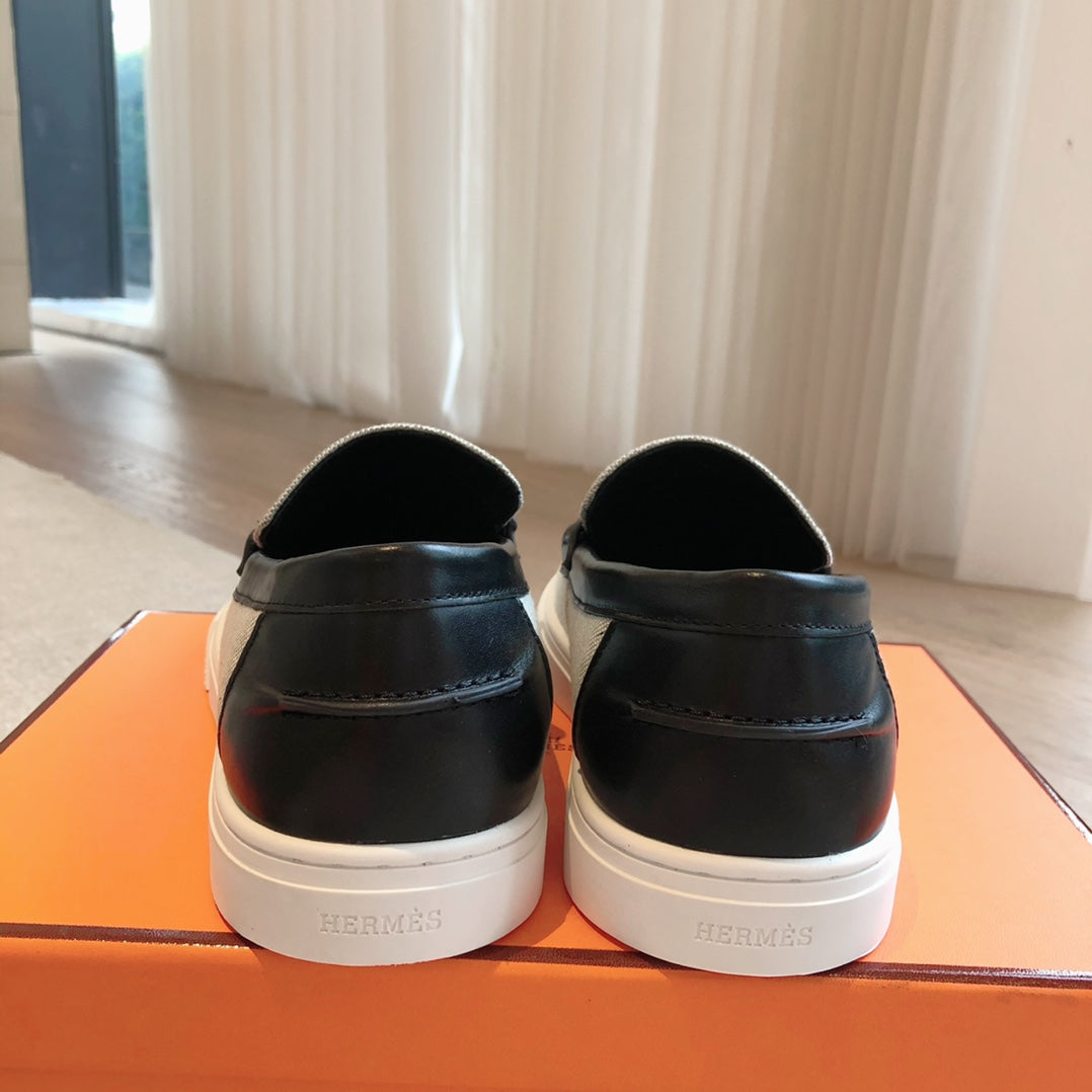 HERMES JOB LOAFER LIGHT GRAY MIX BLACK CALFSKIN