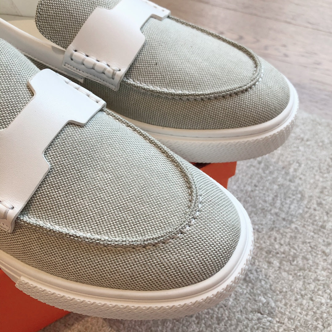 HERMES JOB LOAFER LIGHT GRAY MIX WHITE CALFSKIN