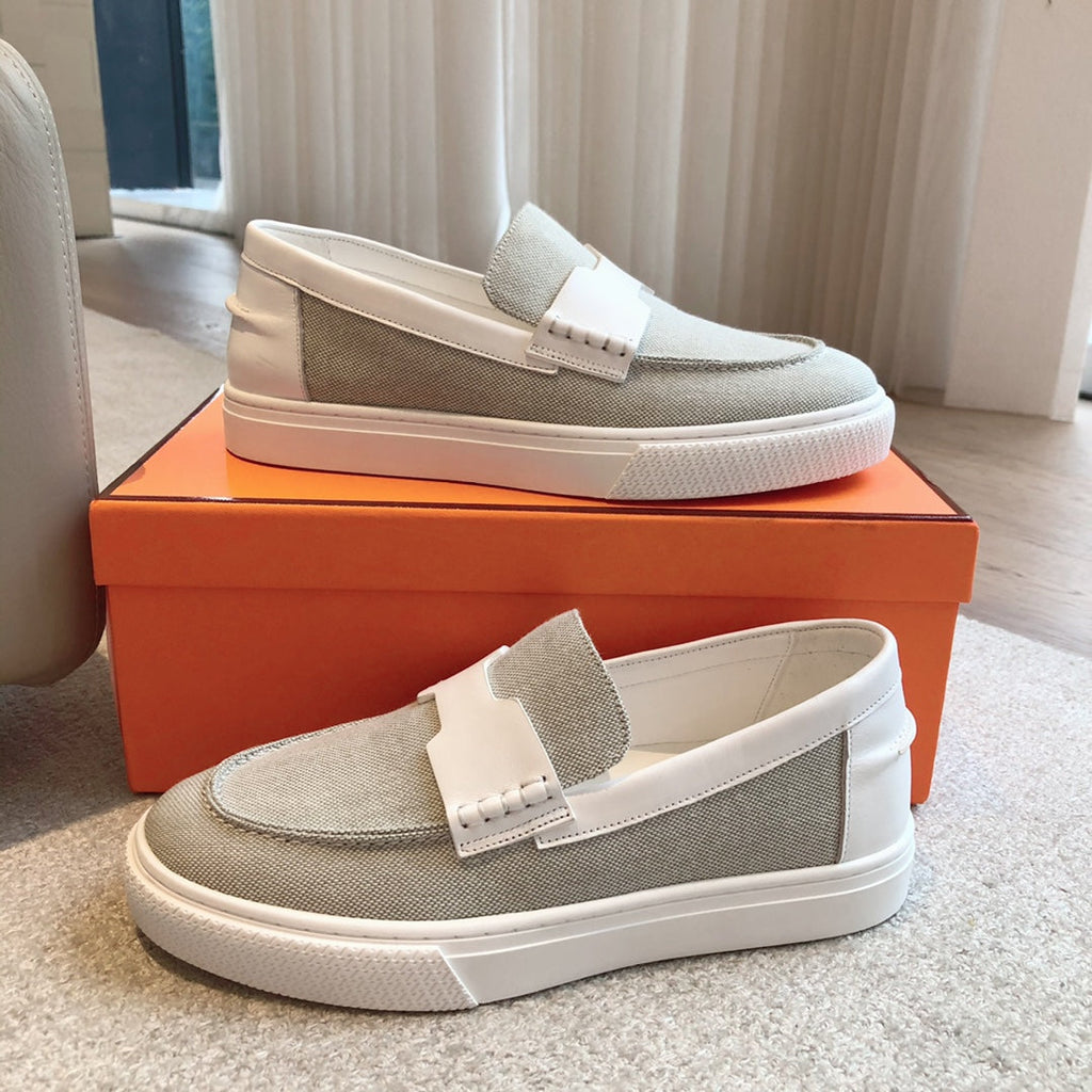 HERMES JOB LOAFER LIGHT GRAY MIX WHITE CALFSKIN
