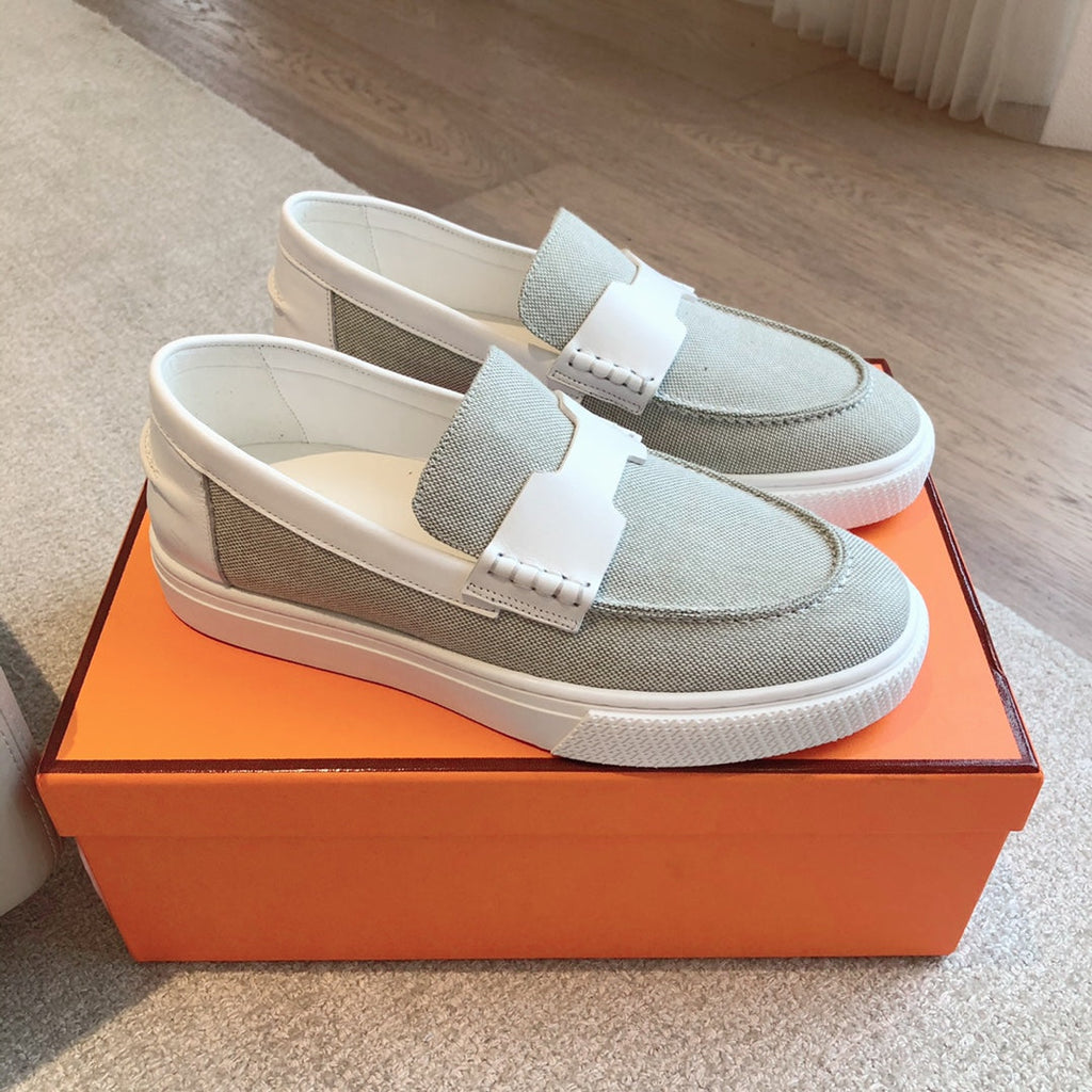 HERMES JOB LOAFER LIGHT GRAY MIX WHITE CALFSKIN