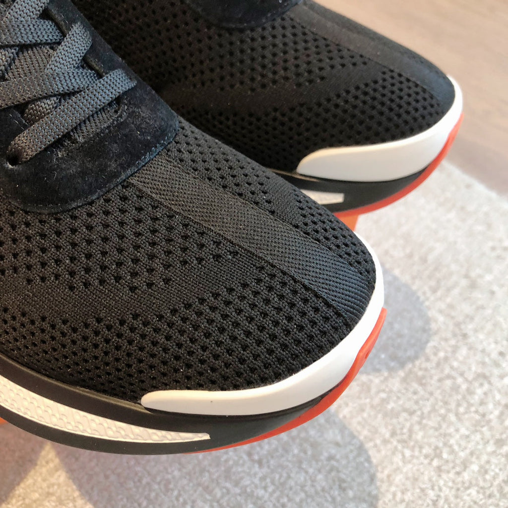 HERMES HEROS SNEAKER IN BLACK BREATHABLE MESH FABRIC AND BRONZE BROWN CALFSKIN