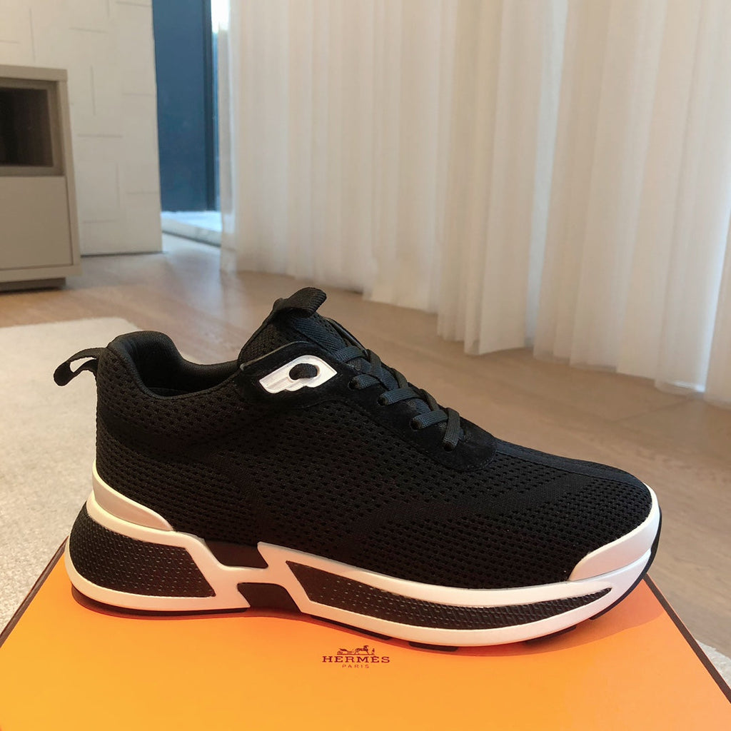 HERMES HEROS SNEAKER IN BLACK BREATHABLE MESH FABRIC