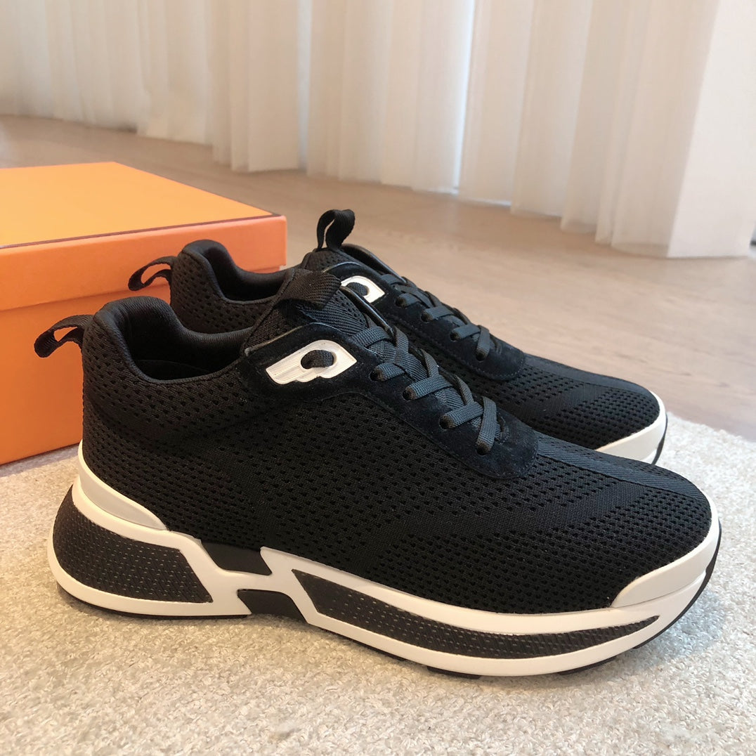 HERMES HEROS SNEAKER IN BLACK BREATHABLE MESH FABRIC