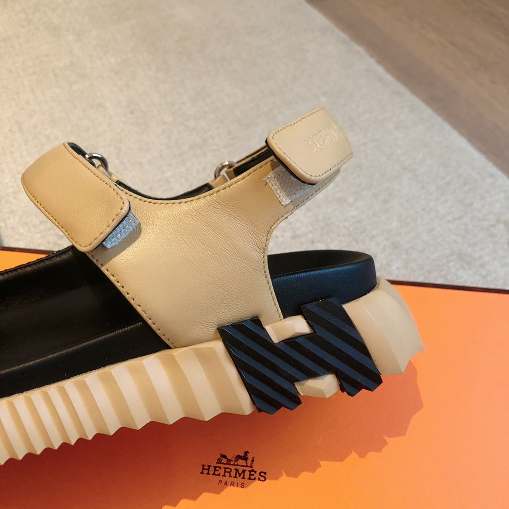 HERMES DAD SANDALS IN TUSCAN BEIGE CALFSKIN AND RUBBER