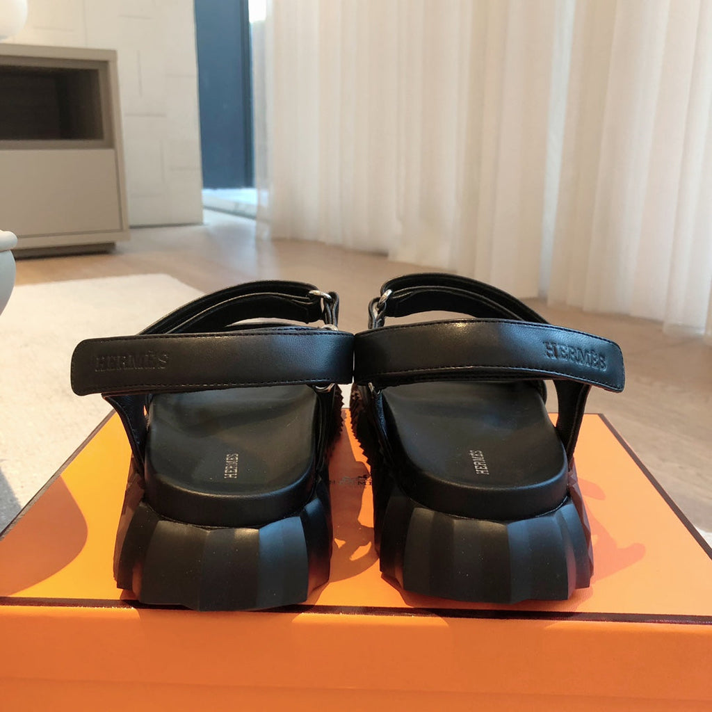 HERMES DAD SANDALS IN BLACK CALFSKIN AND RUBBER
