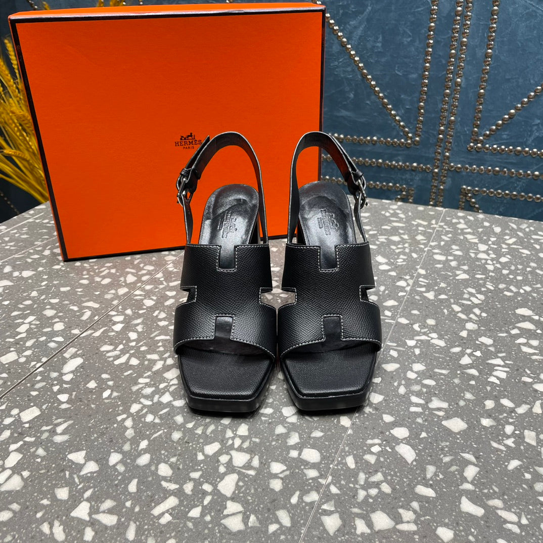 HERMES ERIS SANDAL 95 BLACK LAMBSKIN