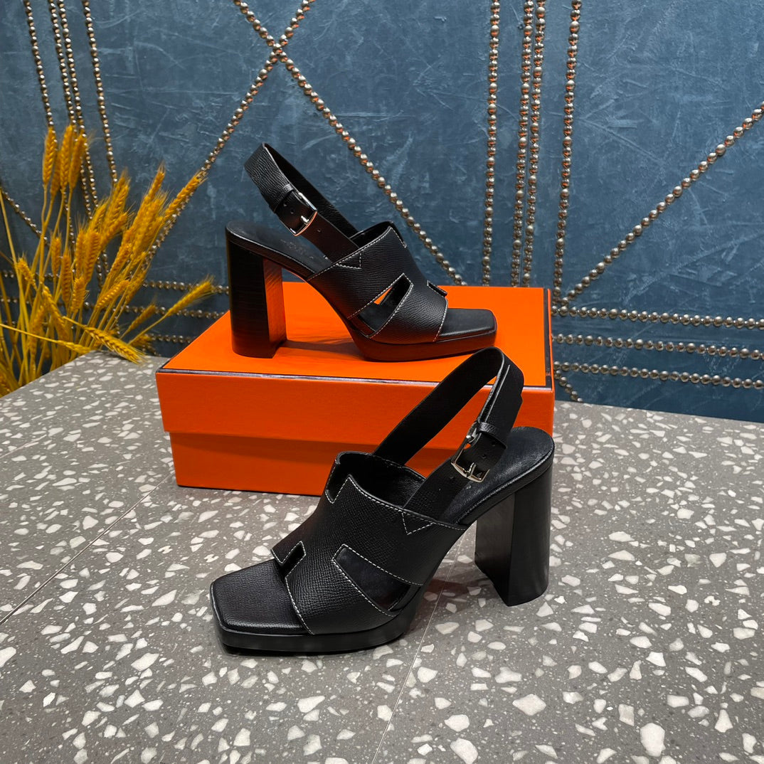 HERMES ERIS SANDAL 95 BLACK LAMBSKIN
