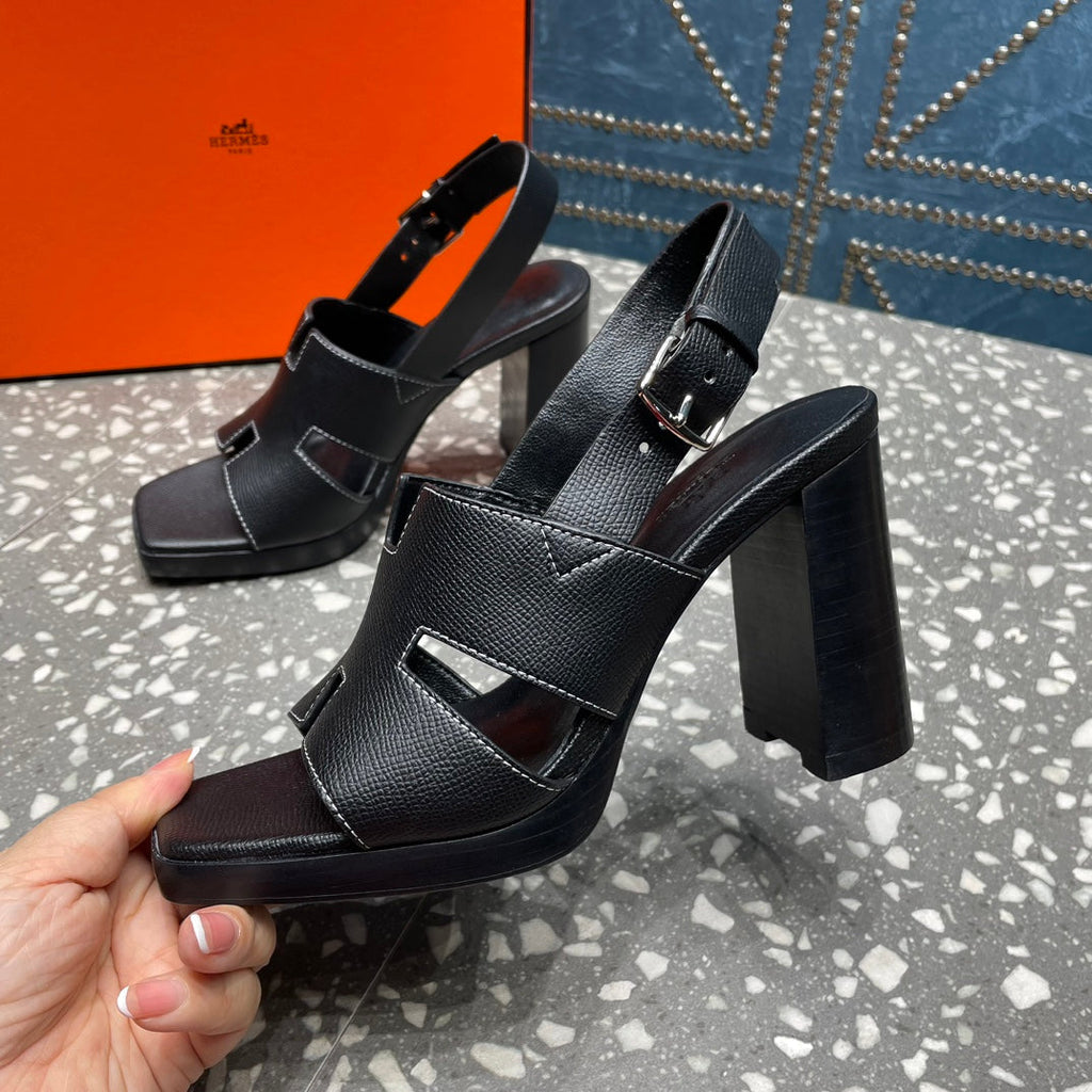 HERMES ERIS SANDAL 95 BLACK LAMBSKIN