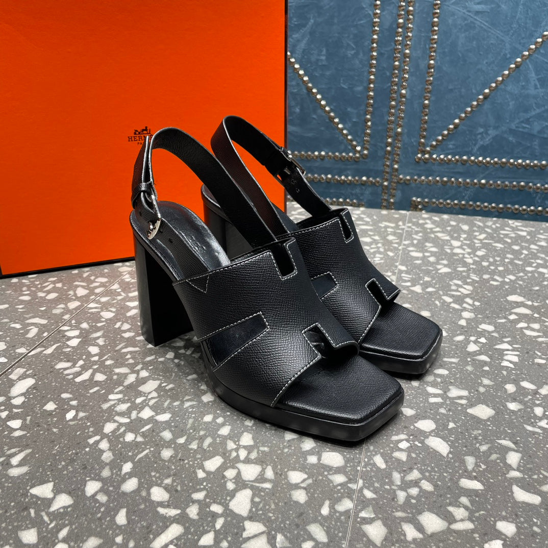 HERMES ERIS SANDAL 95 BLACK LAMBSKIN