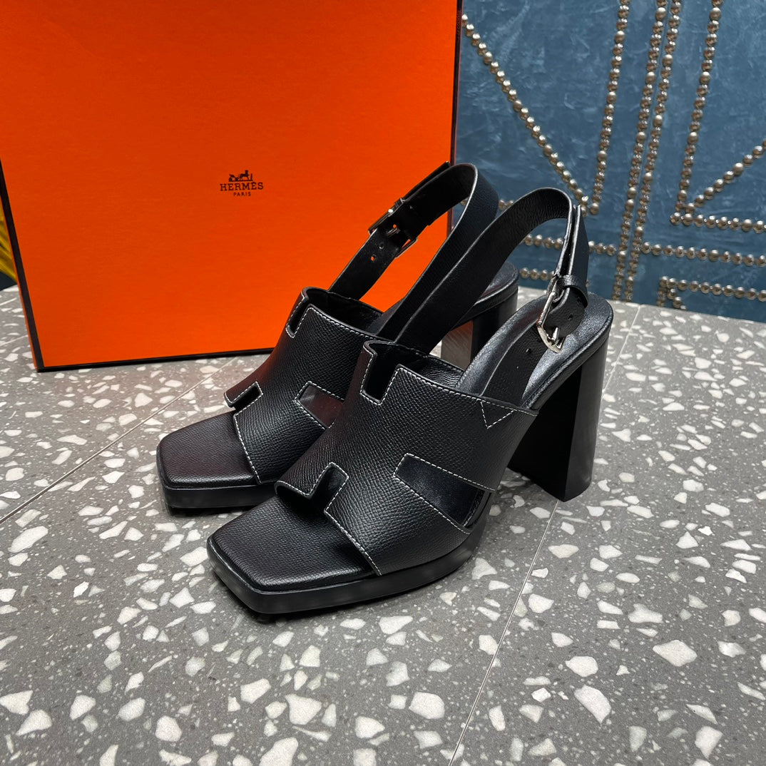 HERMES ERIS SANDAL 95 BLACK LAMBSKIN