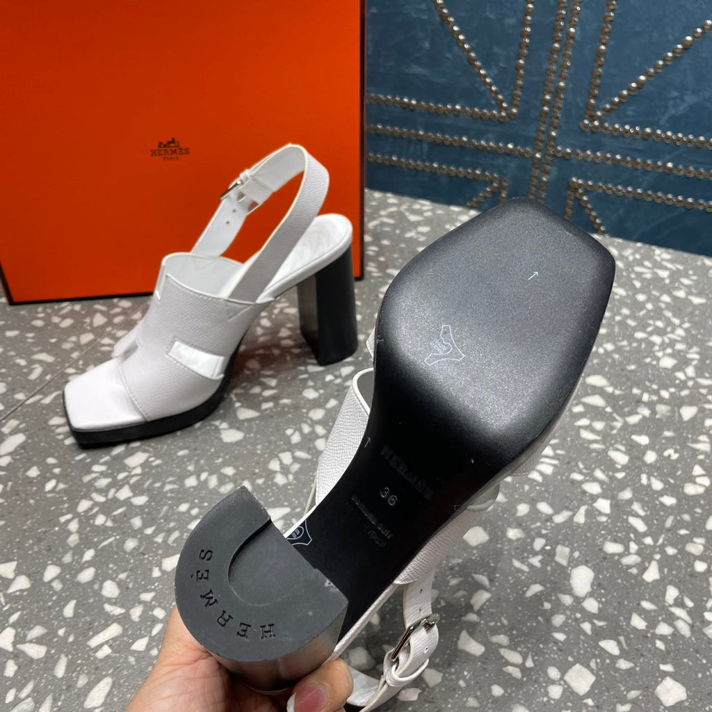 HERMES ERIS SANDAL 95 SNOW LAMBSKIN