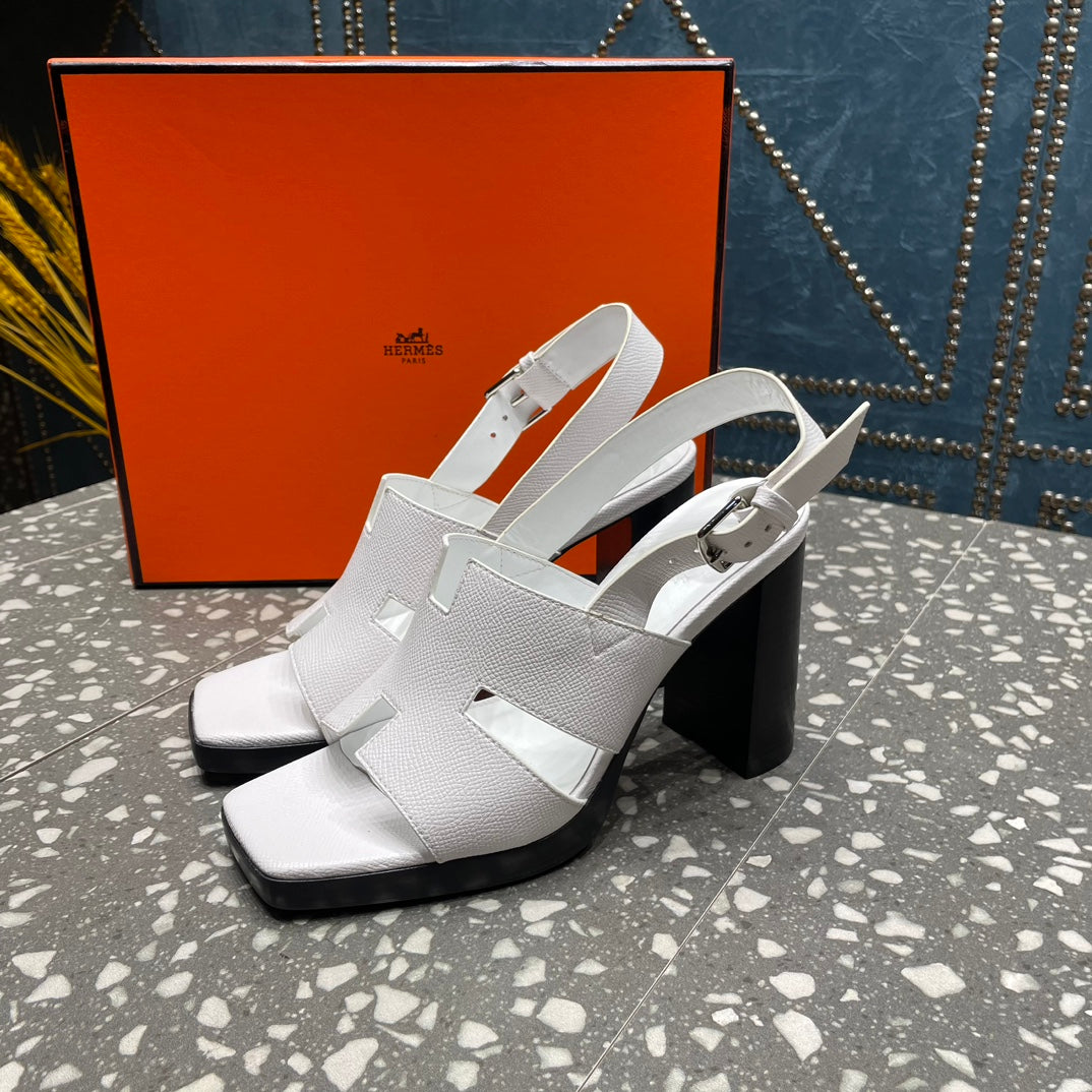 HERMES ERIS SANDAL 95 SNOW LAMBSKIN