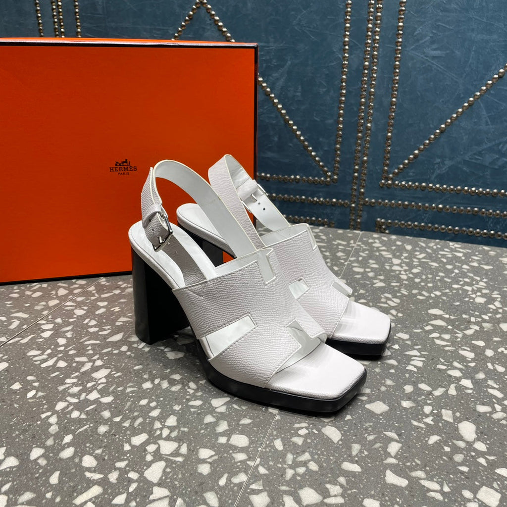 HERMES ERIS SANDAL 95 SNOW LAMBSKIN
