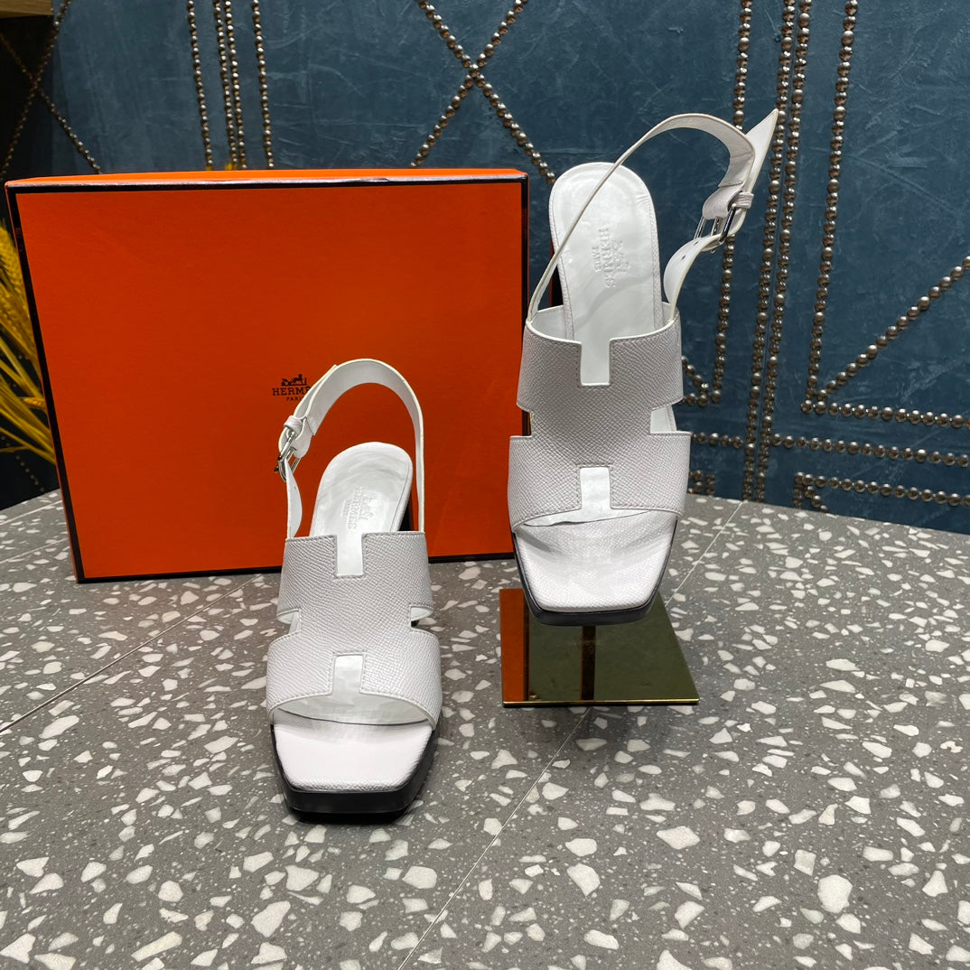 HERMES ERIS SANDAL 95 SNOW LAMBSKIN