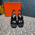 HERMES ERIS SANDAL 95 BLACK CALFSKIN