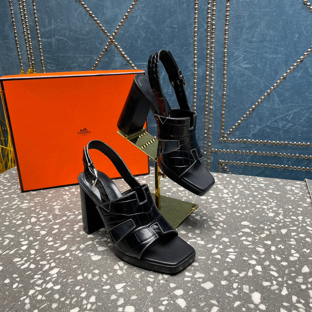HERMES ERIS SANDAL 95 BLACK CALFSKIN