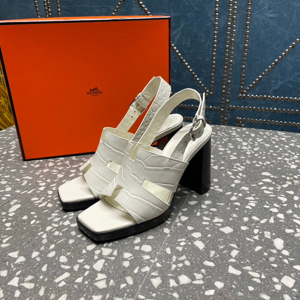 HERMES ERIS SANDAL 95 WHITE CALFSKIN