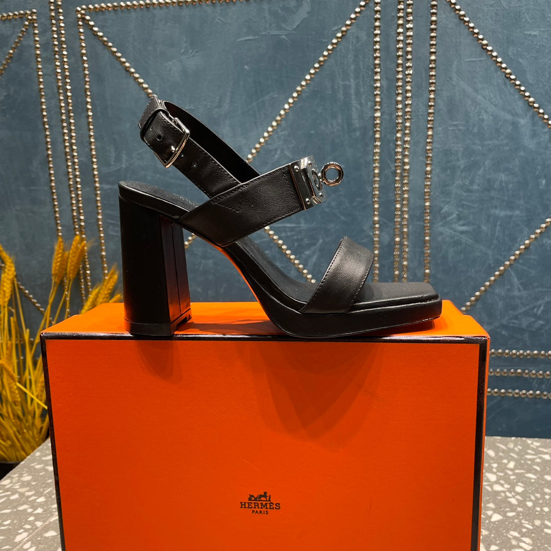 HERMES ILONA SANDAL 95 BLACK CALFSKIN