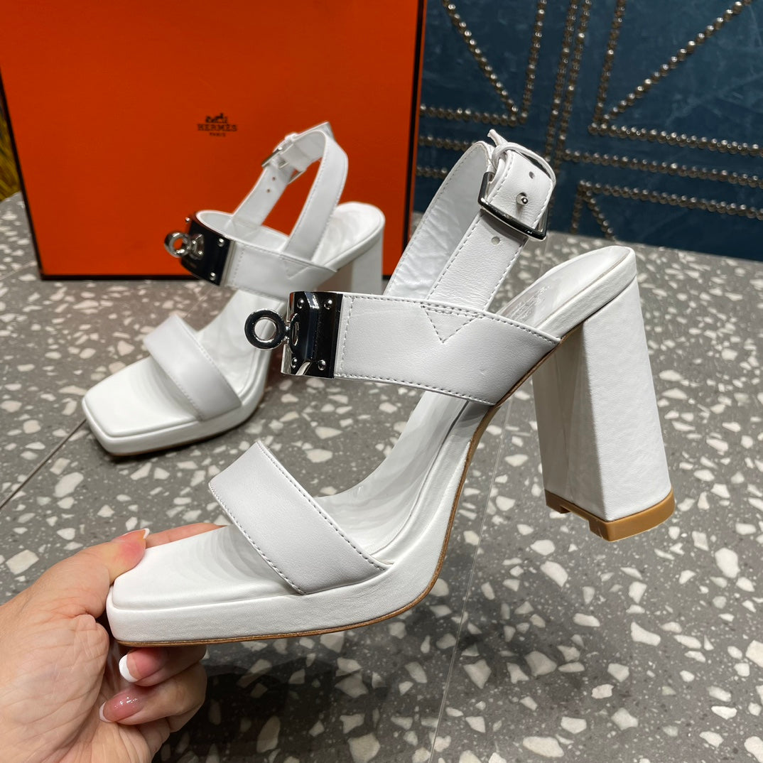 HERMES ILONA SANDAL 95 WHITE CALFSKIN