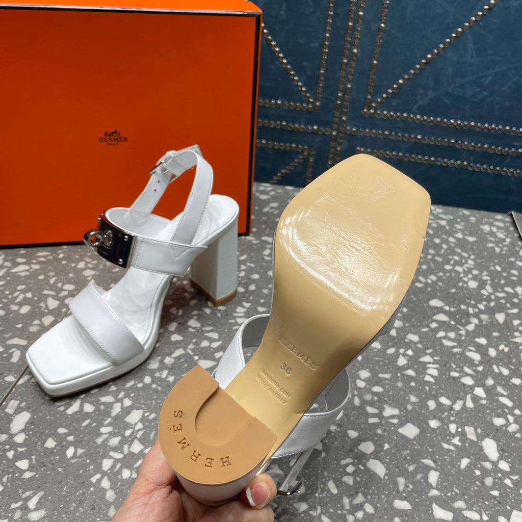 HERMES ILONA SANDAL 95 WHITE CALFSKIN