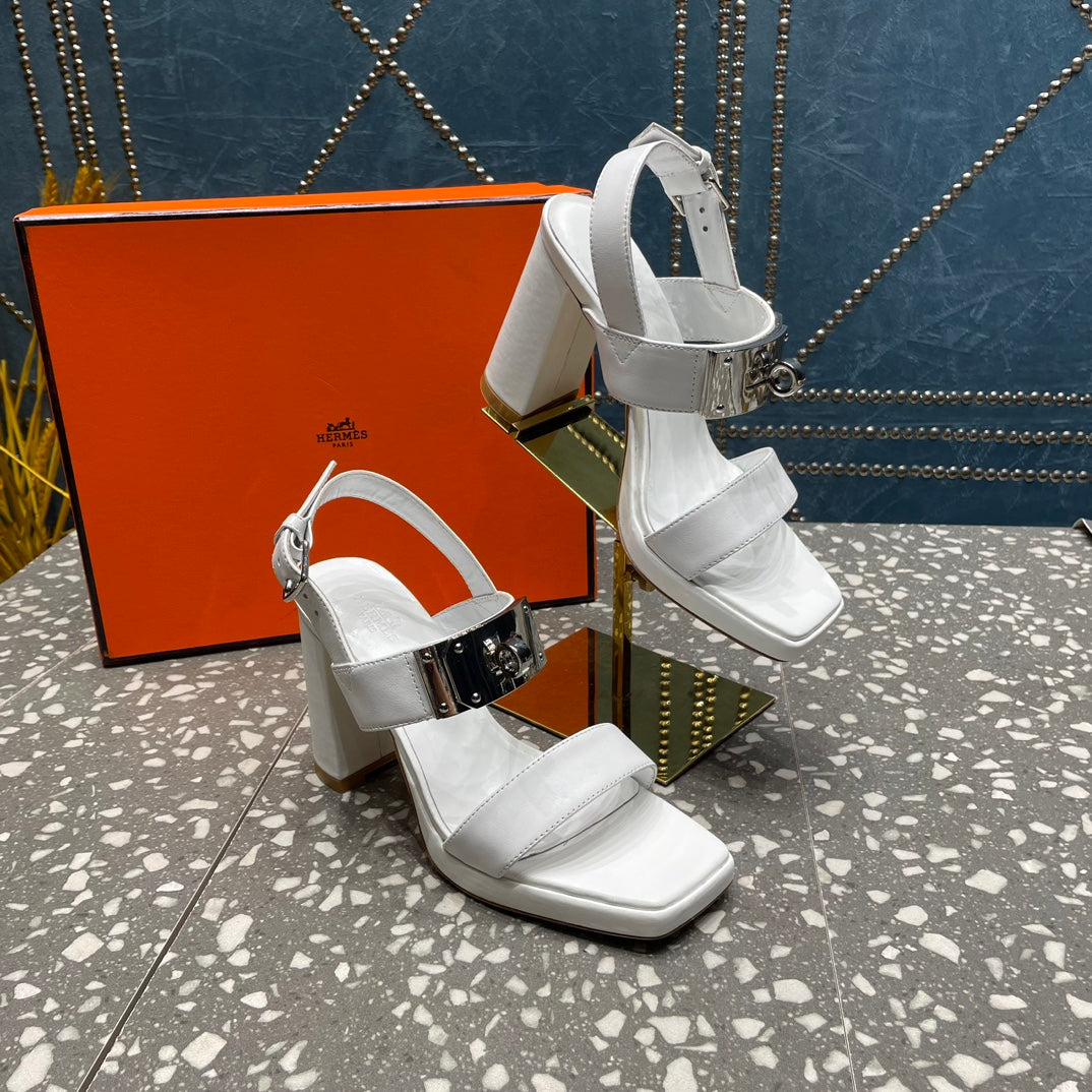 HERMES ILONA SANDAL 95 WHITE CALFSKIN