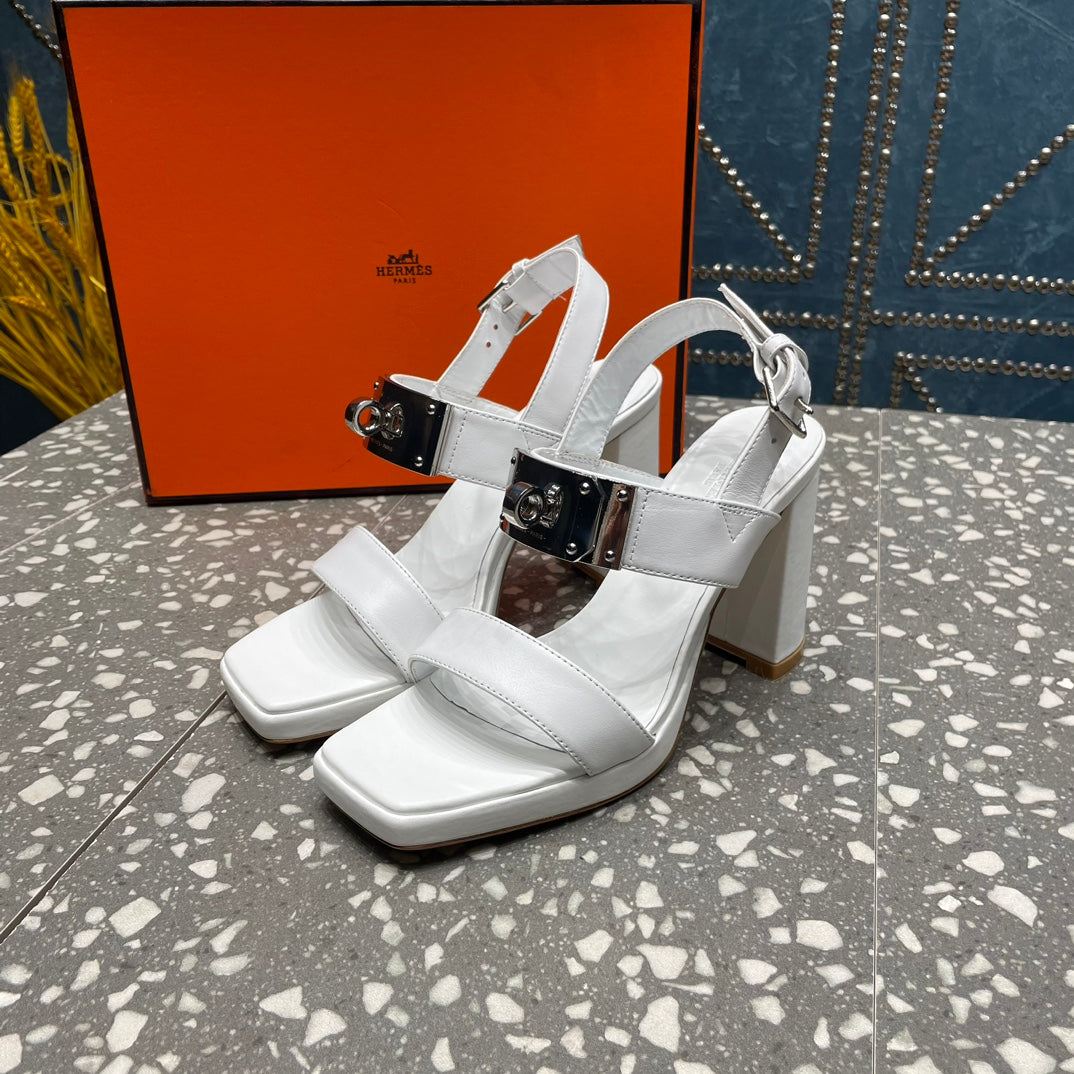 HERMES ILONA SANDAL 95 WHITE CALFSKIN