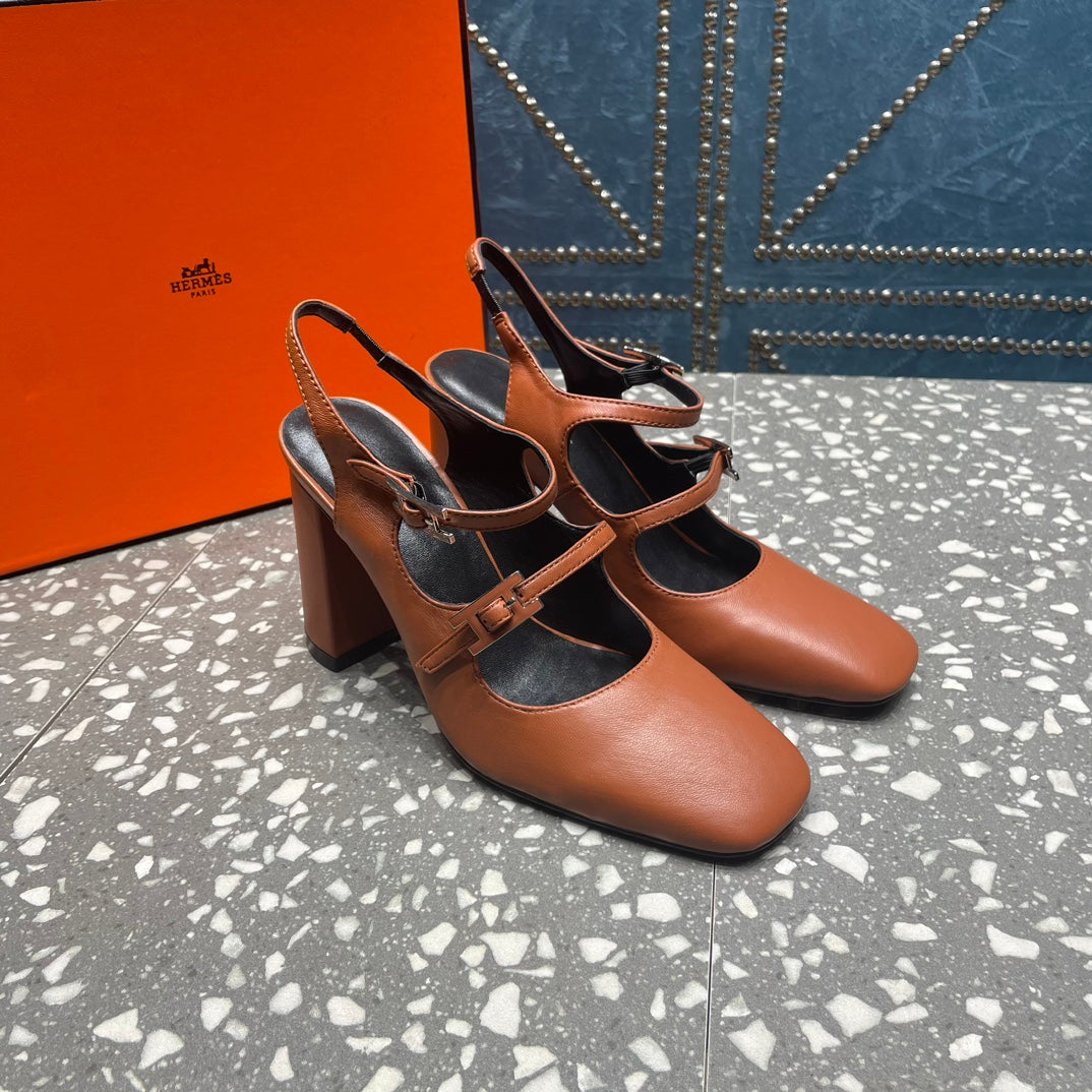 HERMES JACKIE 80 MM PUMP IN UMBER BROWN CALFSKIN