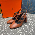 HERMES JACKIE 80 MM PUMP IN UMBER BROWN CALFSKIN