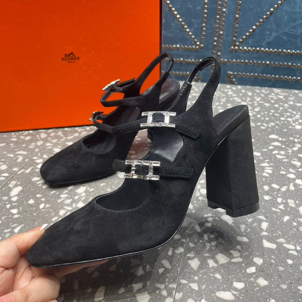 HERMES JACKIE 80 MM PUMP IN BLACK SUEDE