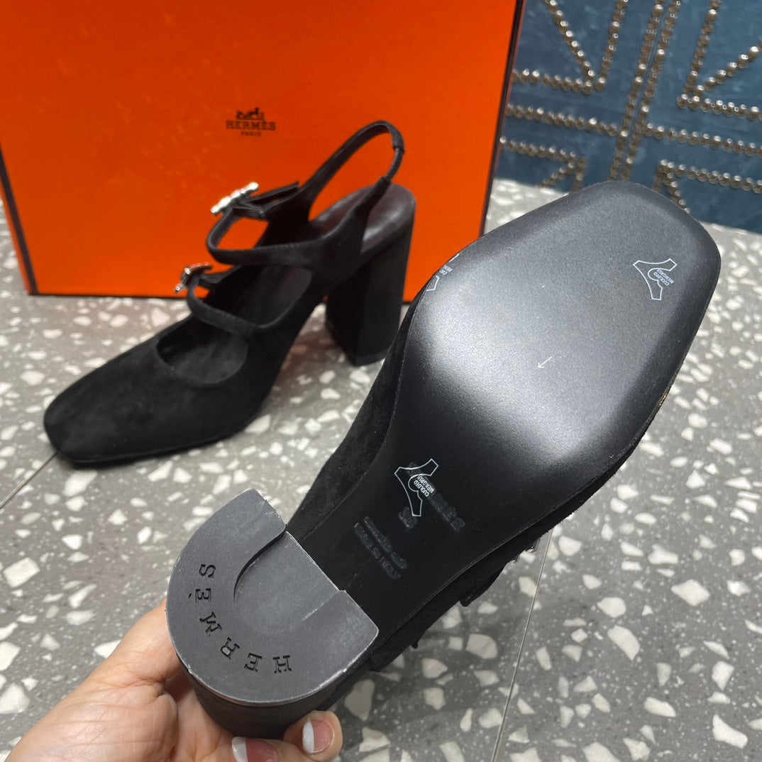 HERMES JACKIE 80 MM PUMP IN BLACK SUEDE