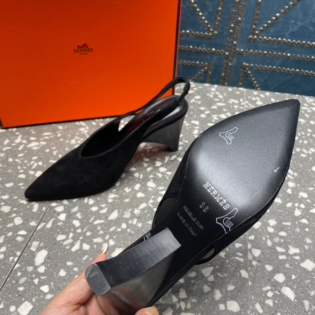 HERMES HIGH SLINGBACKS 7 CM IN BLACK SUEDE