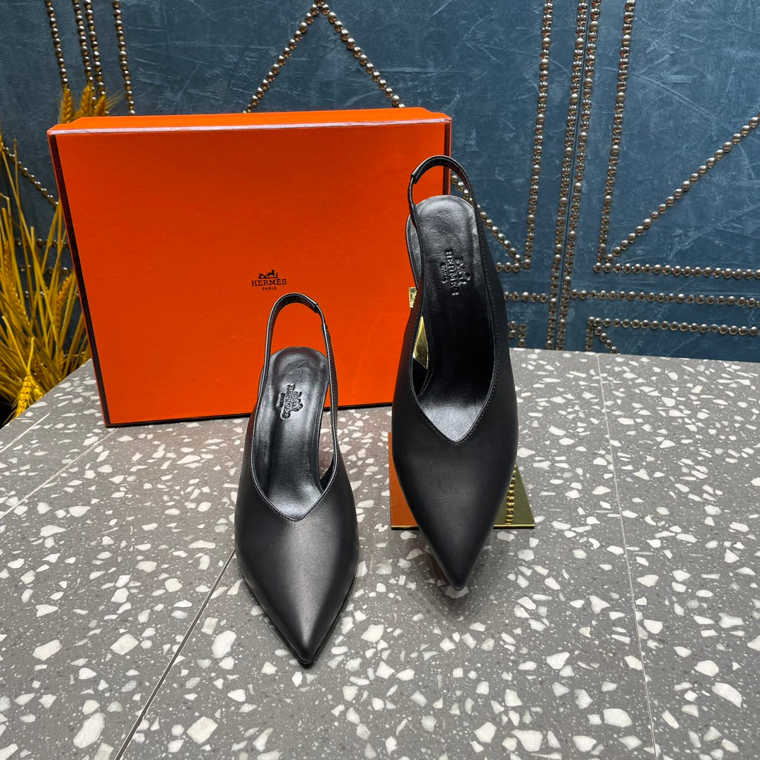 HERMES HIGH SLINGBACKS 7 CM IN BLACK SHEEPSKIN