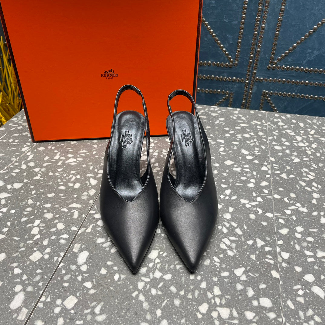 HERMES HIGH SLINGBACKS 7 CM IN BLACK SHEEPSKIN