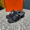HERMES IZZY 50 MM SANDAL IN BLACK SHEEPSKIN