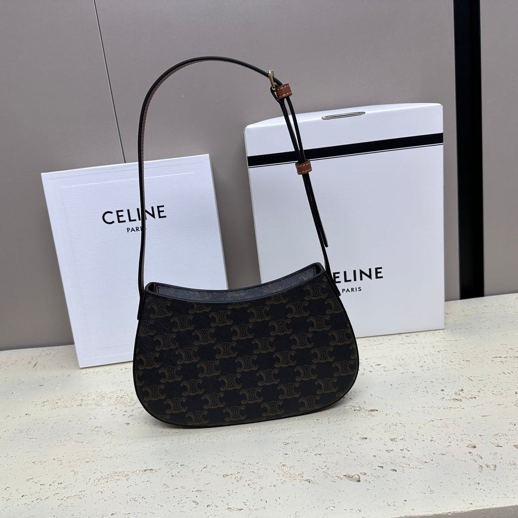 CELINE MINI 22 TILLY BAG IN TRIOMPHE CANVAS AND CALFSKIN