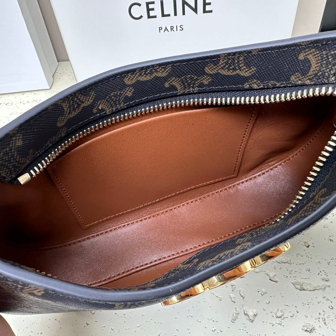 CELINE MINI 22 TILLY BAG IN TRIOMPHE CANVAS AND CALFSKIN