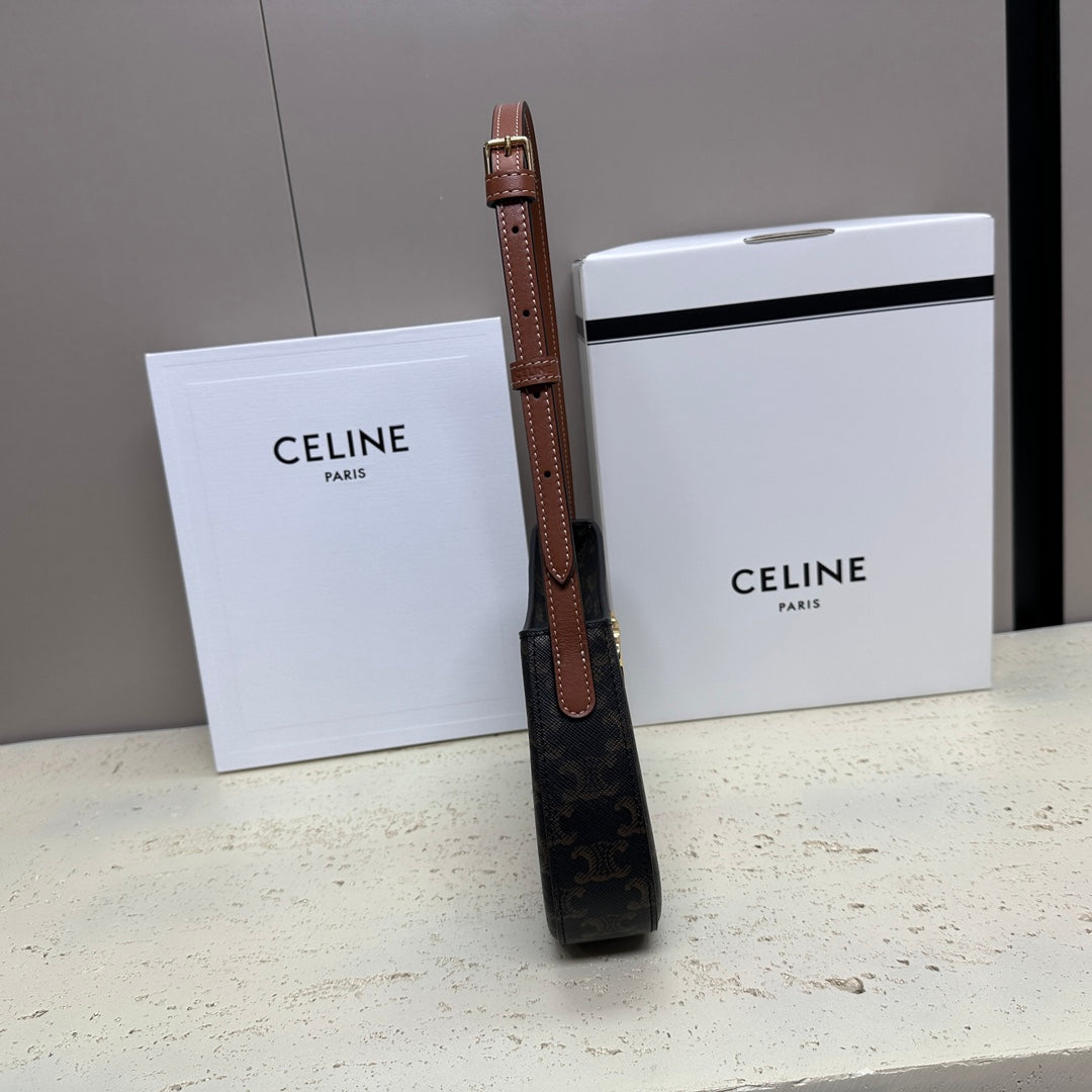 CELINE MINI 22 TILLY BAG IN TRIOMPHE CANVAS AND CALFSKIN